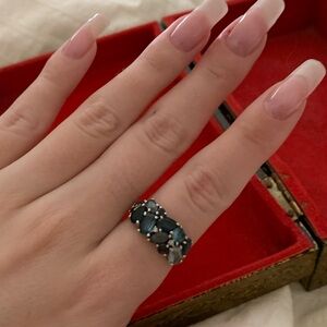 925 Sterling Silver Ring with Blue Multicolour Stones Wide Stacker Band